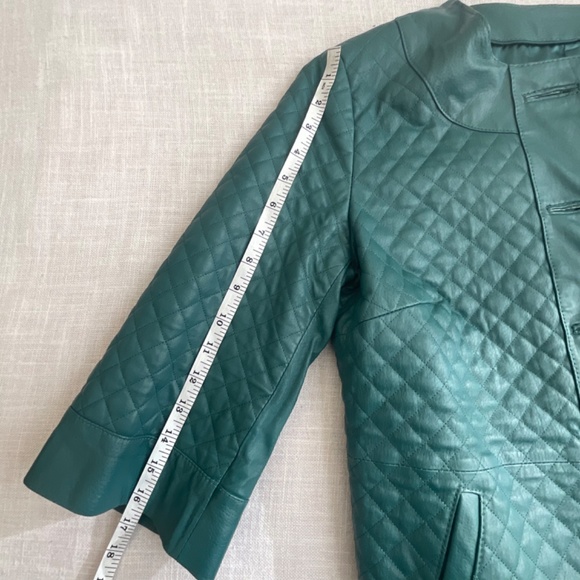 •Terry Lewis Vintage Green-Blue Quilted Leather 3/4 Sleeves Jacket Size S NWOT - Picture 8 of 12